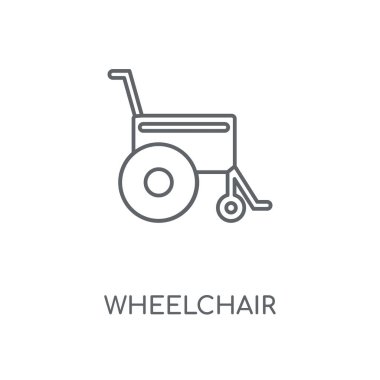 Tekerlekli sandalye doğrusal simgesi. Tekerlekli sandalye kavramı kontur sembolü tasarım. İnce grafik öğeleri illüstrasyon, beyaz bir arka plan, eps 10 anahat desen vektör.