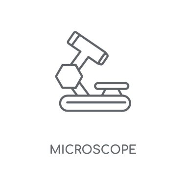 Mikroskop doğrusal simgesi. Mikroskop kavramı kontur sembolü tasarım. İnce grafik öğeleri illüstrasyon, beyaz bir arka plan, eps 10 anahat desen vektör.