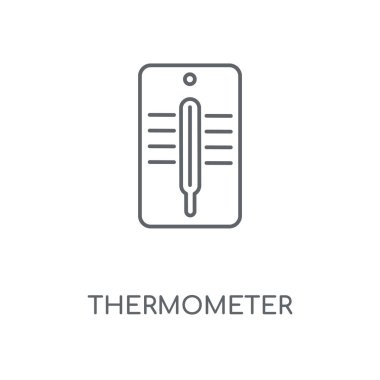Termometre doğrusal simgesi. Termometre kavramı kontur sembolü tasarım. İnce grafik öğeleri illüstrasyon, beyaz bir arka plan, eps 10 anahat desen vektör.