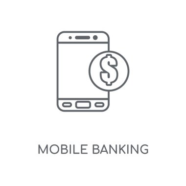 Mobil Bankacılık doğrusal simgesi. Mobil Bankacılık kavramı kontur sembolü tasarım. İnce grafik öğeleri illüstrasyon, beyaz bir arka plan, eps 10 anahat desen vektör.