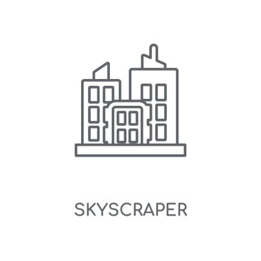 Gökdelen doğrusal simgesi. Gökdelen kavramı kontur sembolü tasarım. İnce grafik öğeleri illüstrasyon, beyaz bir arka plan, eps 10 anahat desen vektör.