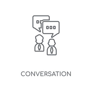 Görüşme doğrusal simgesi. Konuşma kavramı kontur sembolü tasarım. İnce grafik öğeleri illüstrasyon, beyaz bir arka plan, eps 10 anahat desen vektör.