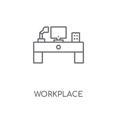 İşyeri doğrusal simgesi. İş yeri kavramı kontur sembolü tasarım. İnce grafik öğeleri illüstrasyon, beyaz bir arka plan, eps 10 anahat desen vektör.