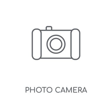 Fotoğraf kamera işareti doğrusal simgesi. Fotoğraf kamera işareti kavramı kontur sembolü tasarım. İnce grafik öğeleri illüstrasyon, beyaz bir arka plan, eps 10 anahat desen vektör.