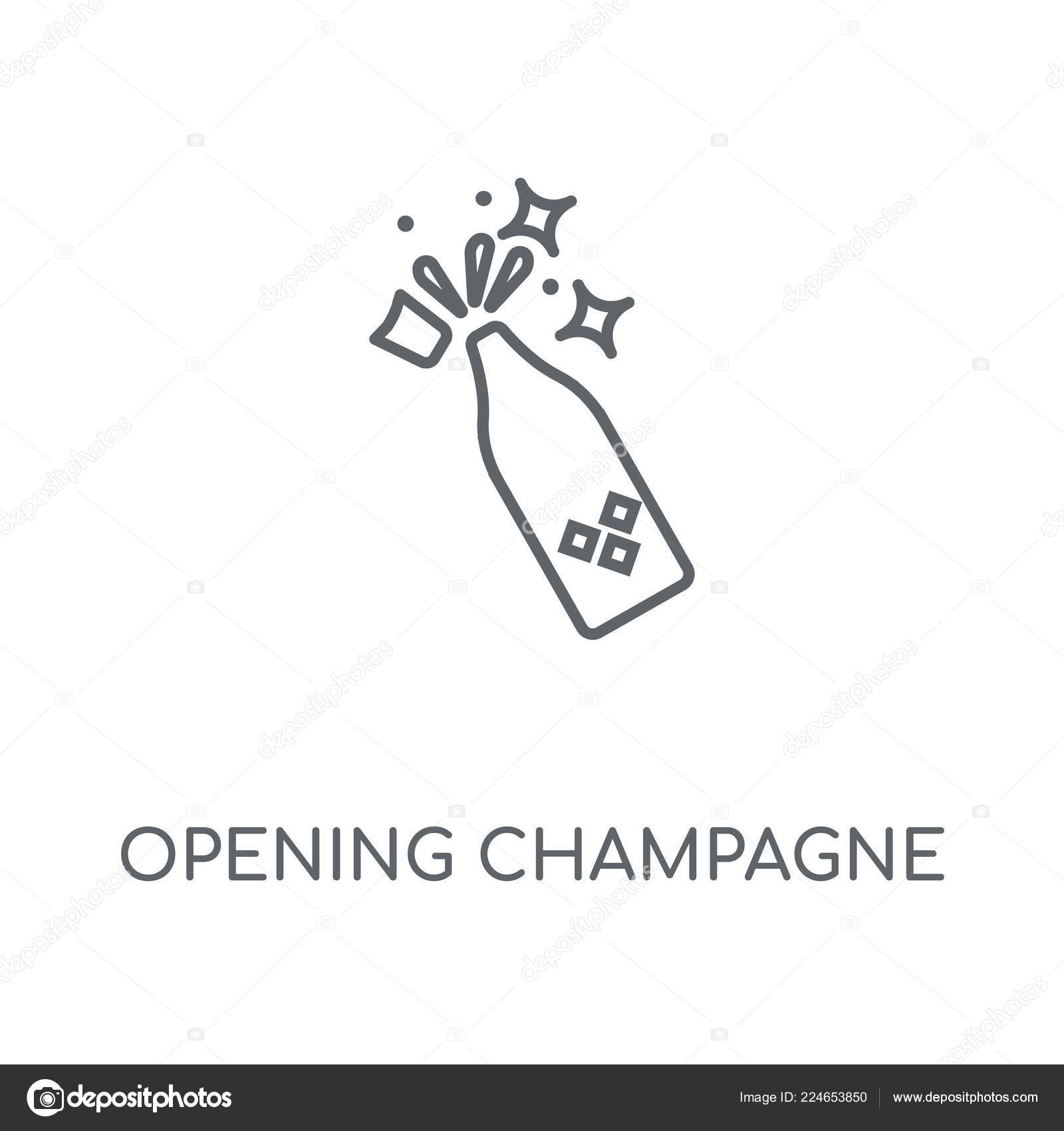 オープニング シャンパン ボトル線形アイコン シャンパン ボトル コンセプト ストローク シンボル デザインを開きます 薄いグラフィック要素ベクトル ストックベクター C Mmvector