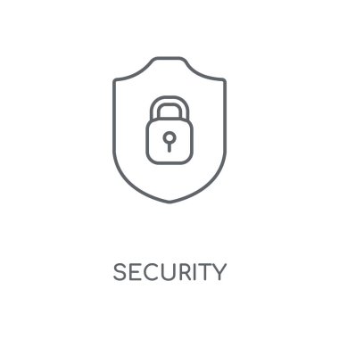 Güvenlik doğrusal göstergesi. Güvenlik kavramı kontur sembol tasarımı. İnce grafik öğeleri illüstrasyon, beyaz bir arka plan, eps 10 anahat desen vektör.