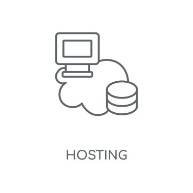 Doğrusal simgesi barındırma. Kavramı kontur sembolü tasarım hosting. İnce grafik öğeleri illüstrasyon, beyaz bir arka plan, eps 10 anahat desen vektör.