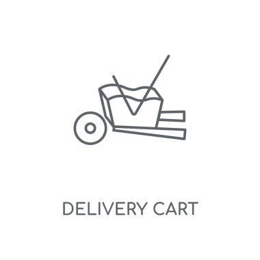 Teslim cart doğrusal simgesi. Teslim cart kavramı kontur sembolü tasarım. İnce grafik öğeleri illüstrasyon, beyaz bir arka plan, eps 10 anahat desen vektör.