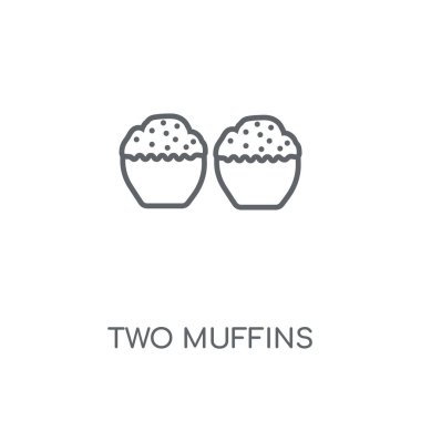 İki Muffins doğrusal simgesi. İki Muffins kavramı kontur sembolü tasarım. İnce grafik öğeleri illüstrasyon, beyaz bir arka plan, eps 10 anahat desen vektör.