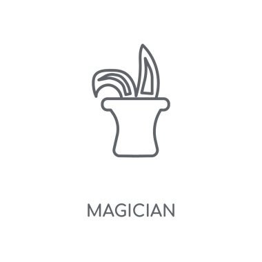 Sihirbaz doğrusal simgesi. Sihirbaz kavramı kontur sembolü tasarım. İnce grafik öğeleri illüstrasyon, beyaz bir arka plan, eps 10 anahat desen vektör.