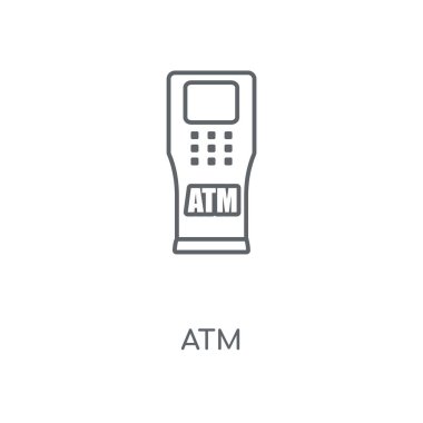 ATM doğrusal simgesi. ATM kavramı kontur sembolü tasarım. İnce grafik öğeleri illüstrasyon, beyaz bir arka plan, eps 10 anahat desen vektör.