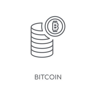 Bitcoin doğrusal simgesi. Bitcoin kavramı kontur sembolü tasarım. İnce grafik öğeleri illüstrasyon, beyaz bir arka plan, eps 10 anahat desen vektör.