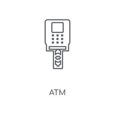 ATM doğrusal simgesi. ATM kavramı kontur sembolü tasarım. İnce grafik öğeleri illüstrasyon, beyaz bir arka plan, eps 10 anahat desen vektör.