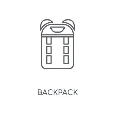 Sırt çantası doğrusal simgesi. Kavramı kontur sembolü tasarım sırt çantası. İnce grafik öğeleri illüstrasyon, beyaz bir arka plan, eps 10 anahat desen vektör.