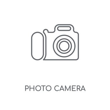Fotoğraf kamera doğrusal simgesi. Fotoğraf kamera kavramı kontur sembol tasarımı. İnce grafik öğeleri illüstrasyon, beyaz bir arka plan, eps 10 anahat desen vektör.