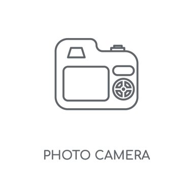 Fotoğraf kamera doğrusal simgesi. Fotoğraf kamera kavramı kontur sembol tasarımı. İnce grafik öğeleri illüstrasyon, beyaz bir arka plan, eps 10 anahat desen vektör.