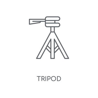Tripod doğrusal simgesi. Tripod kavramı kontur sembolü tasarım. İnce grafik öğeleri illüstrasyon, beyaz bir arka plan, eps 10 anahat desen vektör.