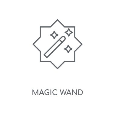 Sihirli değnek doğrusal simgesi. Sihirli değnek kavramı kontur sembolü tasarım. İnce grafik öğeleri illüstrasyon, beyaz bir arka plan, eps 10 anahat desen vektör.