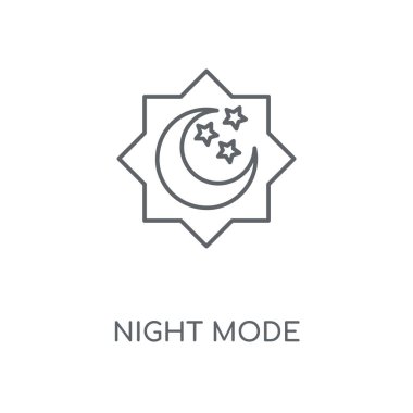 Gece modu doğrusal simgesi. Gece modu kavramı kontur sembolü tasarım. İnce grafik öğeleri illüstrasyon, beyaz bir arka plan, eps 10 anahat desen vektör.