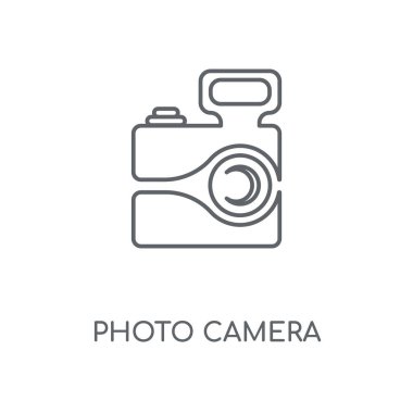 Fotoğraf kamera doğrusal simgesi. Fotoğraf kamera kavramı kontur sembol tasarımı. İnce grafik öğeleri illüstrasyon, beyaz bir arka plan, eps 10 anahat desen vektör.