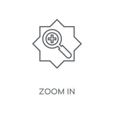 Doğrusal simgesinde zoom. Kavramı kontur sembolü tasarımında zoom. İnce grafik öğeleri illüstrasyon, beyaz bir arka plan, eps 10 anahat desen vektör.