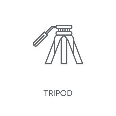 Tripod doğrusal simgesi. Tripod kavramı kontur sembolü tasarım. İnce grafik öğeleri illüstrasyon, beyaz bir arka plan, eps 10 anahat desen vektör.