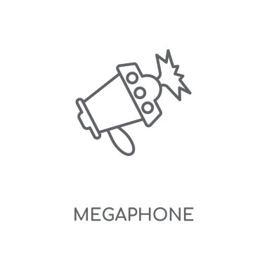 Megafon doğrusal simgesi. Megafon kavramı kontur sembolü tasarım. İnce grafik öğeleri illüstrasyon, beyaz bir arka plan, eps 10 anahat desen vektör.