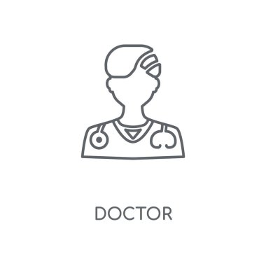 Doktor doğrusal simgesi. Doktor kavramı kontur sembolü tasarım. İnce grafik öğeleri illüstrasyon, beyaz bir arka plan, eps 10 anahat desen vektör.