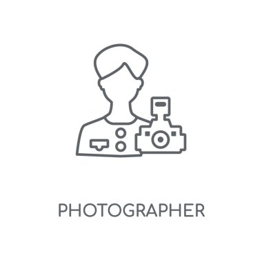 Fotoğrafçı doğrusal simgesi. Fotoğrafçı kavramı kontur sembolü tasarım. İnce grafik öğeleri illüstrasyon, beyaz bir arka plan, eps 10 anahat desen vektör.
