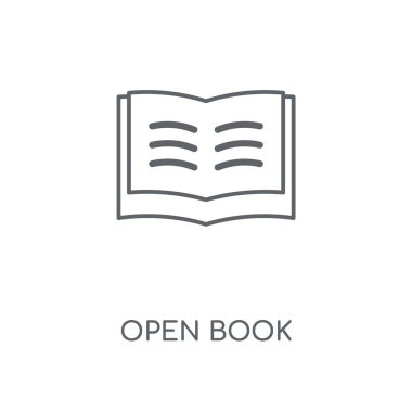 Açık kitap doğrusal simgesi. Açık kitap kavramı kontur sembol tasarımı. İnce grafik öğeleri illüstrasyon, beyaz bir arka plan, eps 10 anahat desen vektör.