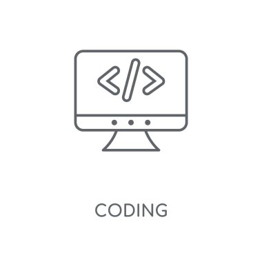 Doğrusal simgesi kodlama. Kavramı kontur sembolü tasarım kodlama. İnce grafik öğeleri illüstrasyon, beyaz bir arka plan, eps 10 anahat desen vektör.