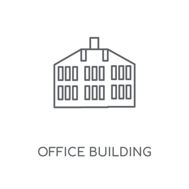 Ofis Binası doğrusal simgesi. Ofis bina kavramı kontur sembolü. İnce grafik öğeleri illüstrasyon, beyaz bir arka plan, eps 10 anahat desen vektör.