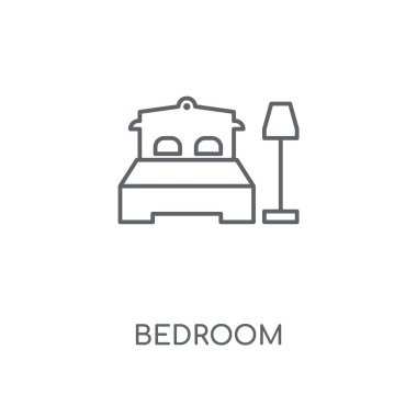 Yatak odası doğrusal simgesi. Yatak odası kavramı kontur sembol tasarımı. İnce grafik öğeleri illüstrasyon, beyaz bir arka plan, eps 10 anahat desen vektör.