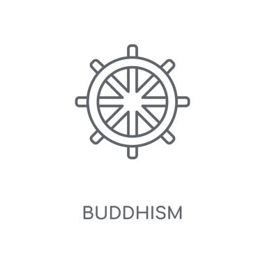 Budizm doğrusal simgesi. Budizm kavramı kontur sembolü tasarım. İnce grafik öğeleri illüstrasyon, beyaz bir arka plan, eps 10 anahat desen vektör.