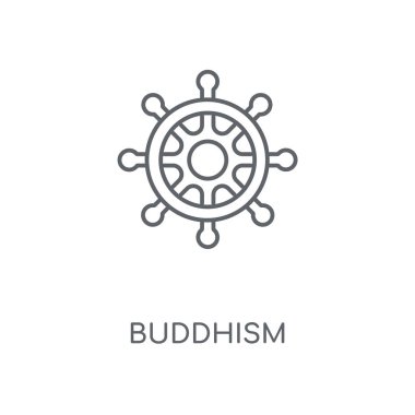 Budizm doğrusal simgesi. Budizm kavramı kontur sembolü tasarım. İnce grafik öğeleri illüstrasyon, beyaz bir arka plan, eps 10 anahat desen vektör.