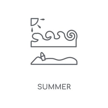 Yaz doğrusal simgesi. Yaz kavramı kontur sembolü tasarım. İnce grafik öğeleri illüstrasyon, beyaz bir arka plan, eps 10 anahat desen vektör.