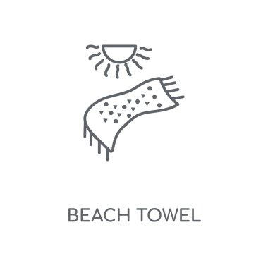 Plaj havlusu doğrusal simgesi. Plaj havlusu kavramı kontur sembolü tasarım. İnce grafik öğeleri illüstrasyon, beyaz bir arka plan, eps 10 anahat desen vektör.