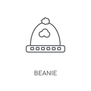 Beanie doğrusal simgesi. Beanie kavramı kontur sembolü tasarım. İnce grafik öğeleri illüstrasyon, beyaz bir arka plan, eps 10 anahat desen vektör.