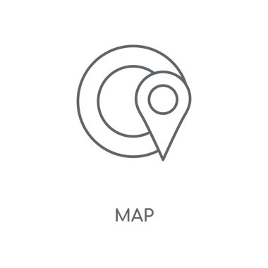 Harita doğrusal simgesi. Kavramı kontur sembolü tasarım eşleyin. İnce grafik öğeleri illüstrasyon, beyaz bir arka plan, eps 10 anahat desen vektör.
