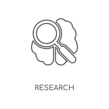 Araştırma doğrusal simgesi. Araştırma kavramı kontur sembolü tasarım. İnce grafik öğeleri illüstrasyon, beyaz bir arka plan, eps 10 anahat desen vektör.