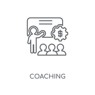 Doğrusal simgesi koçluk. Koçluk kavramı kontur sembolü tasarım. İnce grafik öğeleri illüstrasyon, beyaz bir arka plan, eps 10 anahat desen vektör.