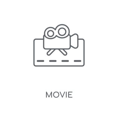 Film doğrusal simgesi. Film kavramı kontur sembolü tasarım. İnce grafik öğeleri illüstrasyon, beyaz bir arka plan, eps 10 anahat desen vektör.