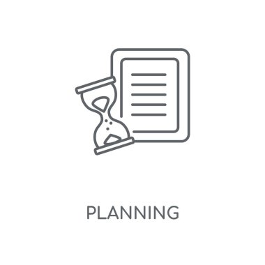 Doğrusal simgesi planlama. Planlama kavramı kontur sembolü tasarım. İnce grafik öğeleri illüstrasyon, beyaz bir arka plan, eps 10 anahat desen vektör.