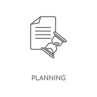 Doğrusal simgesi planlama. Planlama kavramı kontur sembolü tasarım. İnce grafik öğeleri illüstrasyon, beyaz bir arka plan, eps 10 anahat desen vektör.