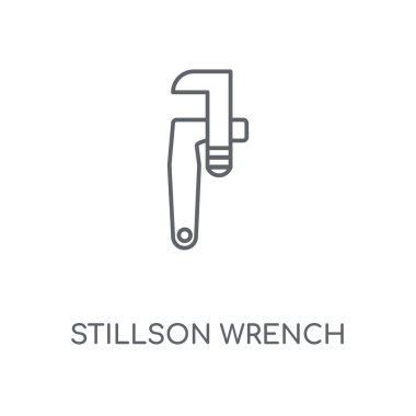 Stillson wrench doğrusal kutsal kişilerin resmi. Stillson anahtarı kavramı kontur sembolü tasarım. İnce grafik öğeleri illüstrasyon, beyaz bir arka plan, eps 10 anahat desen vektör.