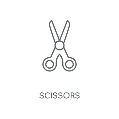 Makas doğrusal simgesi. Makas kavramı kontur sembolü tasarım. İnce grafik öğeleri illüstrasyon, beyaz bir arka plan, eps 10 anahat desen vektör.