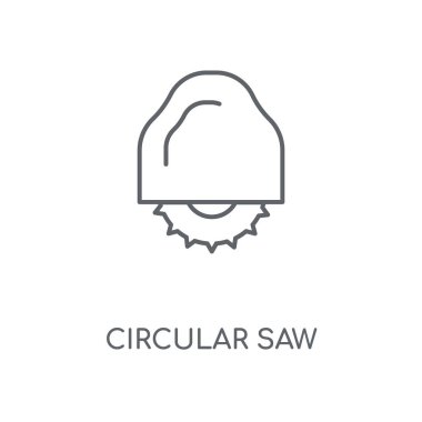 Daire testere doğrusal simgesi. Daire testere kavramı kontur sembolü tasarım. İnce grafik öğeleri illüstrasyon, beyaz bir arka plan, eps 10 anahat desen vektör.