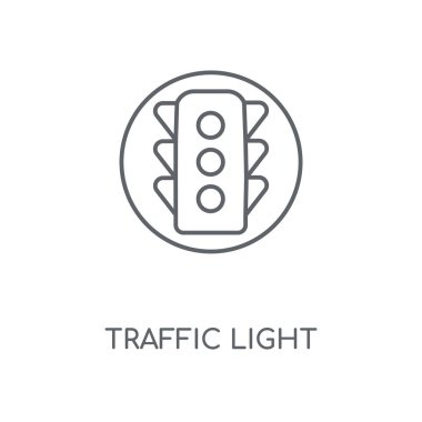 Trafik ışığı doğrusal simgesi. Trafik ışığı kavramı kontur sembolü tasarım. İnce grafik öğeleri illüstrasyon, beyaz bir arka plan, eps 10 anahat desen vektör.