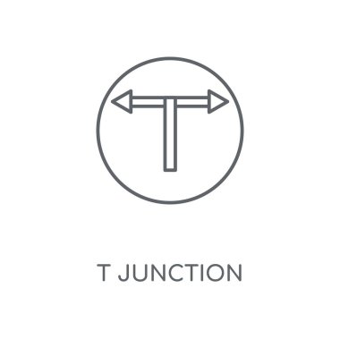 T Kavşağı doğrusal simgesi. T Kavşağı kavramı kontur sembolü tasarım. İnce grafik öğeleri illüstrasyon, beyaz bir arka plan, eps 10 anahat desen vektör.