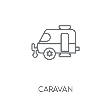 Karavan doğrusal simgesi. Karavan kavramı kontur sembolü tasarım. İnce grafik öğeleri illüstrasyon, beyaz bir arka plan, eps 10 anahat desen vektör.